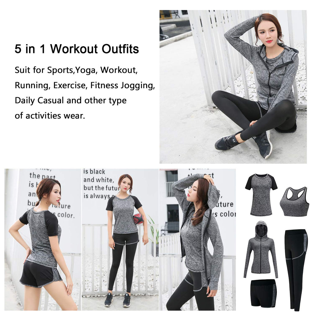 5pcs Workout Outfits for Women Athletic Sets Sport Suits Yoga Gym Fitness Exercise Clothes Jogging Tracksuits