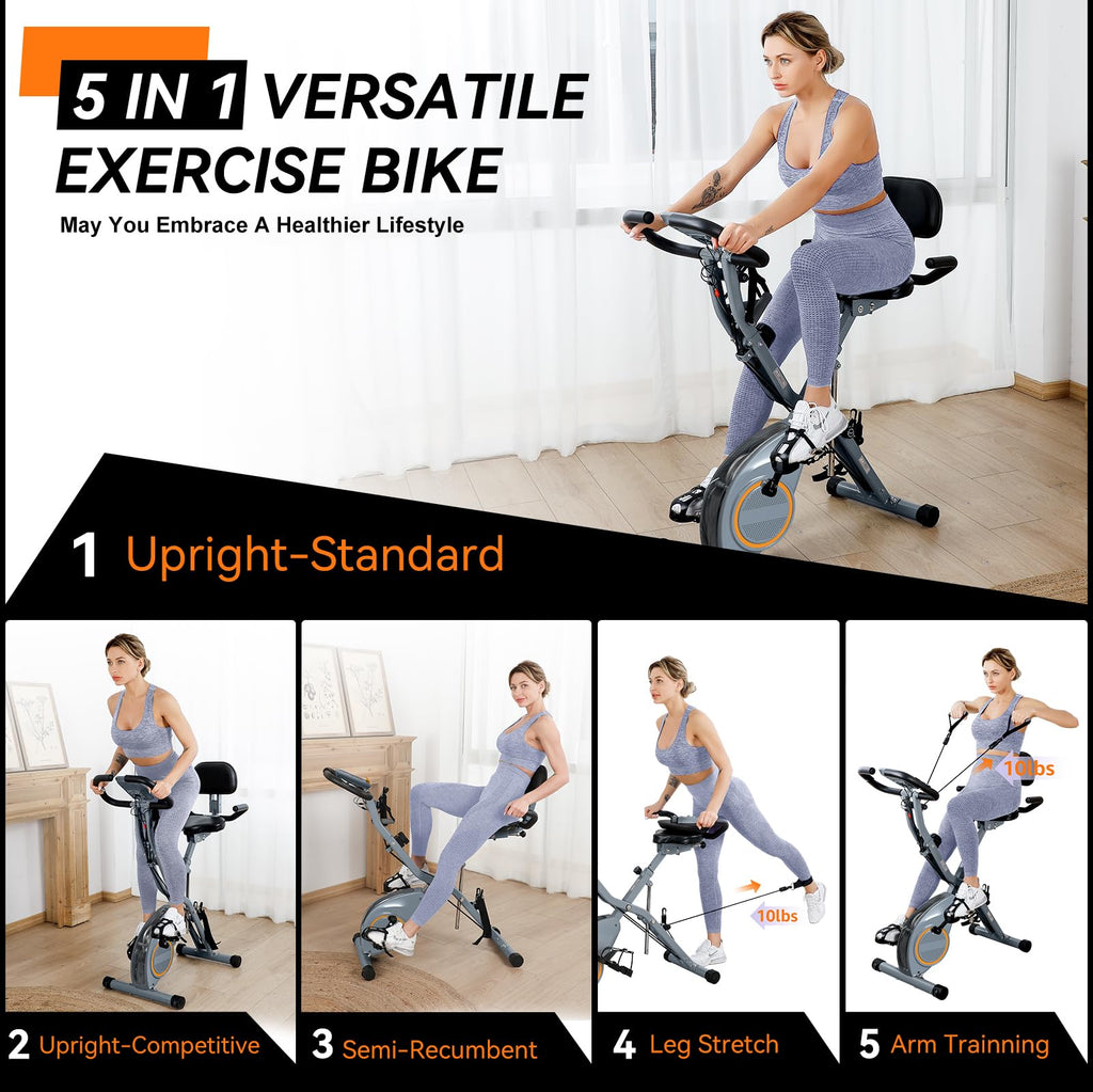 Foldable Exercise Bike Stationary Bikes for Home, 5 IN 1 Indoor Workout Bike, Cycling Bike with 16-Level Quiet Magnetic Resistance, 6.6 LBS Flywheel and 300LBS Capacity, 2025 Designed 817 X-bike