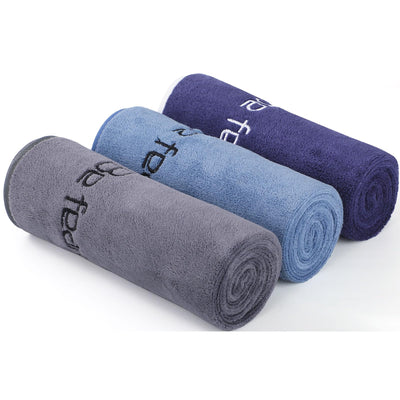 Microfiber Gym Towels Bigger Size Super Soft for Exercise Fitness, Sports, Workout, 380-GSM 15-Inch x 31-Inch Quick-Drying Towels (3 Pack, Grey+Blue+Purple)