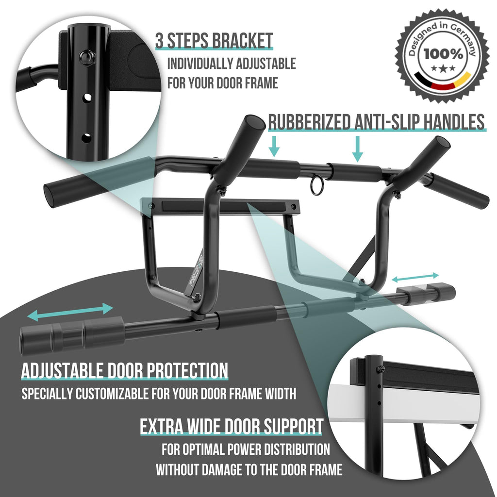 PULLUP & DIP Pull-up bar for door frames for hanging without screws and no slipping, professional door bar, pull-up bar with padded handles