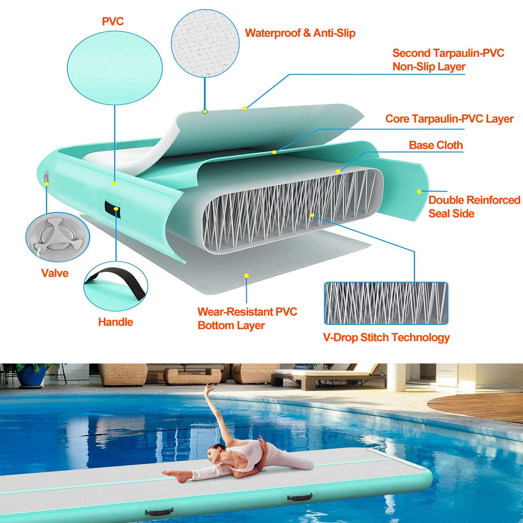 13ft/16ft/20ft Inflatable Air Gymnastics Mat Training Mats 4.3ft Widening 4 inches Thickness Gymnastics Tracks with Electric Air Pump for Home Use/Training/Cheerleading/Yoga/Water