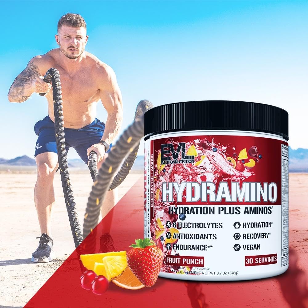 Evlution Nutrition HYDRAMINO Complete Hydration Multiplier, All 6 Electrolytes, Vitamin C & B, Fluid Boosting Aminos, Coconut Water, Endurance, Recovery, Antioxidants, 30 Serve, Orange Mango