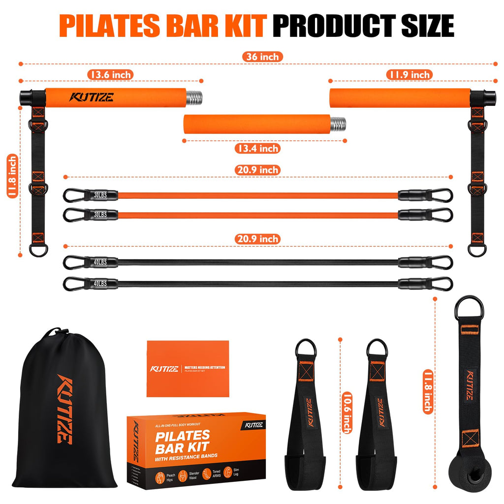 Pilates Bar Kit with Resistance Bands, Pilates Equipment, Multifunctional Pilates Bar for Women & Men, Pilates kit for Hip, Back, Arm, Full-Body Workouts, Home Gym Strength Training Equipment