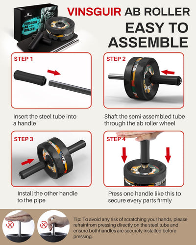 VINSGUIR Ab Roller Wheel, Abs & Core Workout Equipment for Home Gym with Knee Pad Accessories, Abdominal Wheel for Full-body Strength Training
