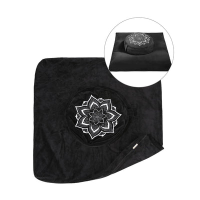 Meditation Zafu Cushion Set with Buckwheat Hulls & Memory Foam - Ergonomic Support for Yoga & Sitting - Removable Machine-Washable Luxury Velvet Cover - for Adults and Kids (Blue)