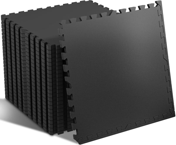 SUPERJARE 0.56'' Thick 12 Pcs 48 Sq Ft Rubber Top Exercise Equipment Mats, High Density EVA Foam Mats with Rubber Top, Interlocking Gym Flooring for Home Gym, Protective Workout Mat, Black/Grey