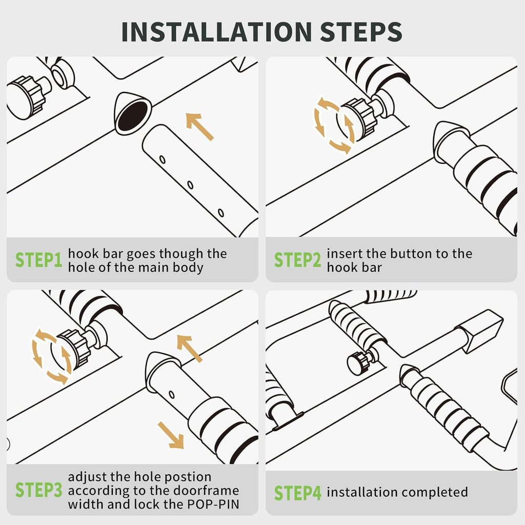New Upgrade Pull Up Bar for Doorway with Ergonomic Grip - Upto 440 Lbs Capacity, No Screwing or Slipping - USA Original Patent, Designed, Shipped, Warranty