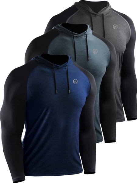 NELEUS Men's Dry Fit Athletic Shirt Workout Running Long Sleeve Shirts with Hoods