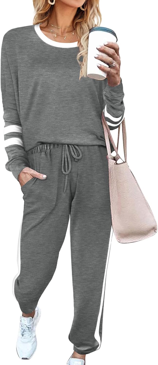 Aloodor Sweatsuit for Women 2 Piece Outfits for Womens Crewneck Sweatshirts Pullover