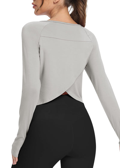 Bestisun Long Sleeve Athletic Workout Shirts Sports Yoga Gym Crop Tops for Women