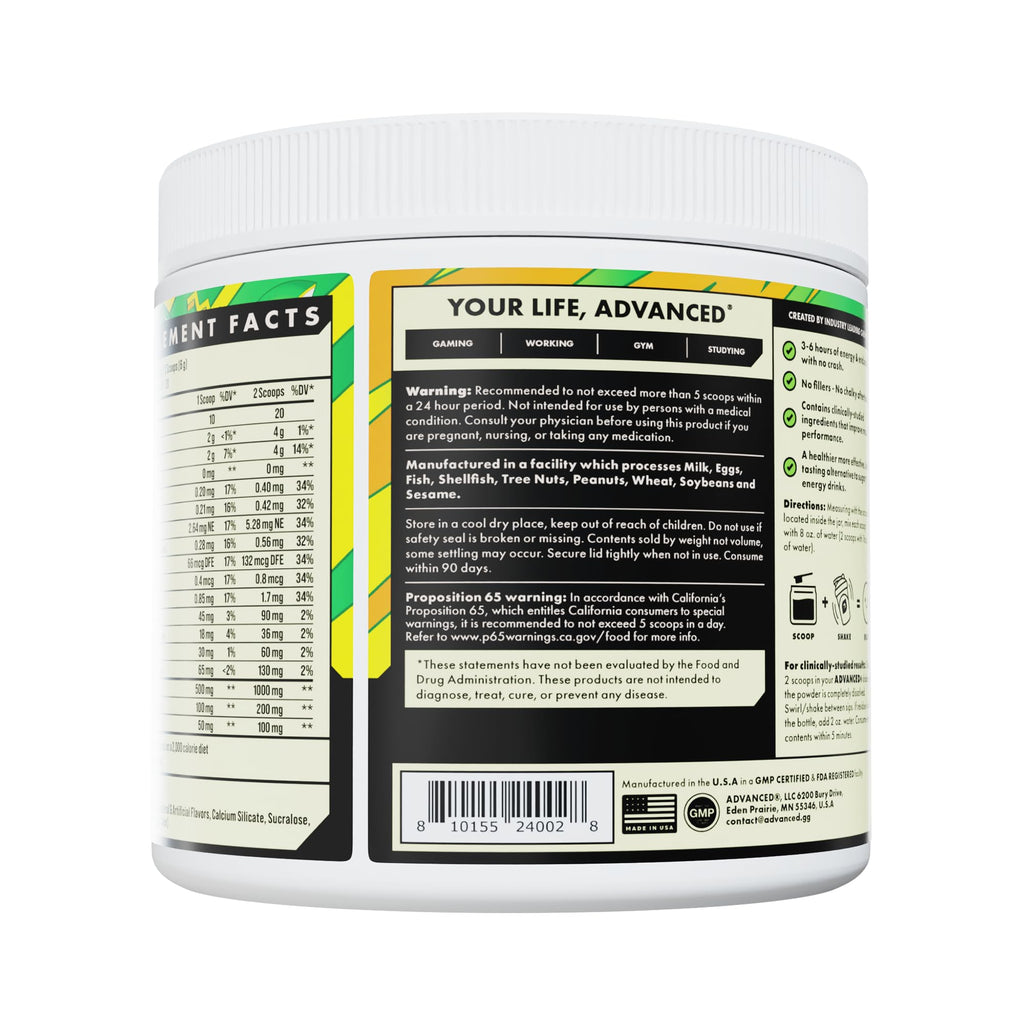 Advanced Energy - Energy Boosting Formula with Electrolytes for Hydration - L-Theanine to Combat Jitters - Sugar Free & Keto Friendly - No Maltodextrin (40 Servings) (Rocket Pop)