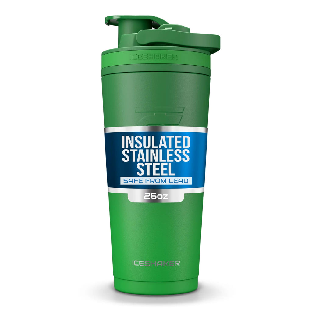 Ice Shaker Insulated Stainless Steel Shaker Bottle | 26oz, Navy/Mint | Cold for 30+ Hours | Insulated Cup with Twist-on Agitator | Odor-Free Bottle for Protein Shakes, Water, Smoothies, Cocktails