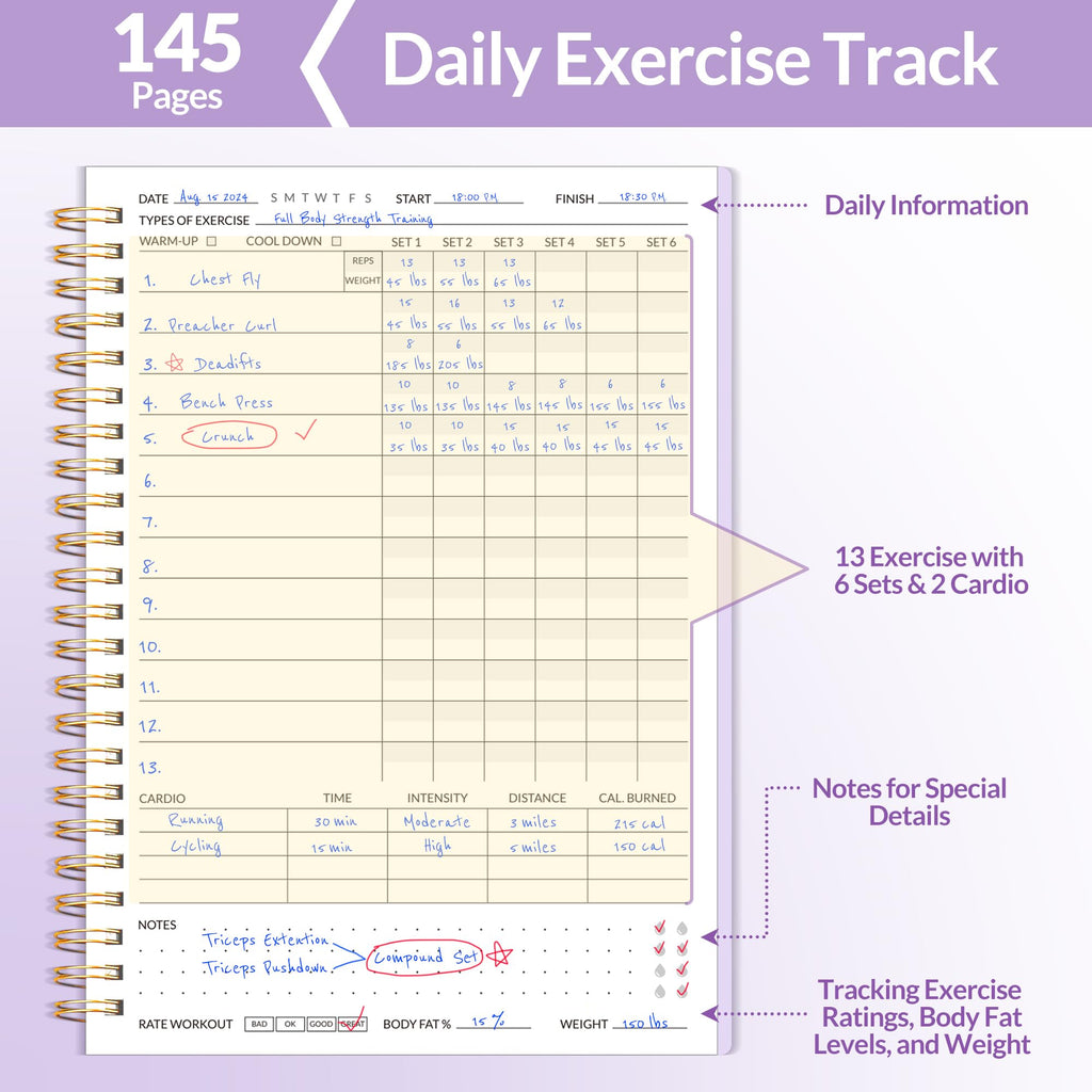 Fitness Journal Workout Planner for Women & Men, A5 (6.4" x 8.3") Workout Journal Log Book Planner Gift for Track Gym Essentials, Home Workouts, Track Progress, Achieve Wellness Goals, Pink
