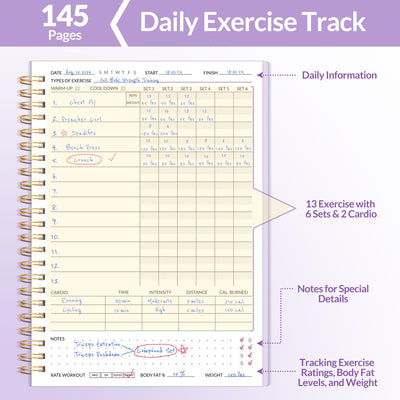 Fitness Journal Workout Planner for Women & Men, A5 (6.4" x 8.3") Workout Journal Log Book Planner Gift for Track Gym Essentials, Home Workouts, Track Progress, Achieve Wellness Goals, Pink