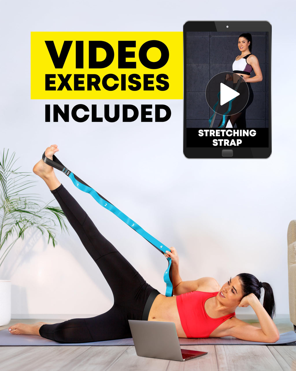 Stretching Strap with Loops - Non Elastic Stretch Band for Physical Therapy, Yoga Strap for Stretching Equipment, Stretch Bands for Exercise and Flexibility - Fascia, Hamstring & Leg Stretcher Belt
