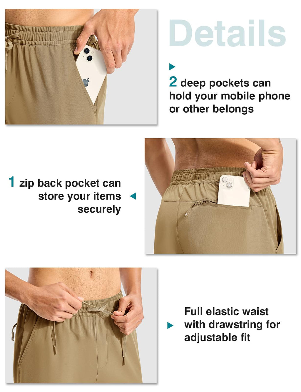 TBMPOY Mens Hiking Pants Lightweight Quick Dry 3 Pockets Travel Fishing Water-Resistant Athletic Workout Sweatpants