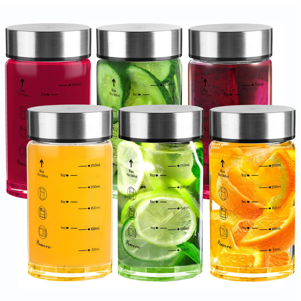 Glass Juice Bottles 4 Pack 20 oz - Wide Mouth Glass Water Bottles with Lids - for Juicing, Protein, Smoothie, Milk, Reusable, BPA Free, Stainless Steel Lids, Blender, Shaker Bottle (20oz/600ml)