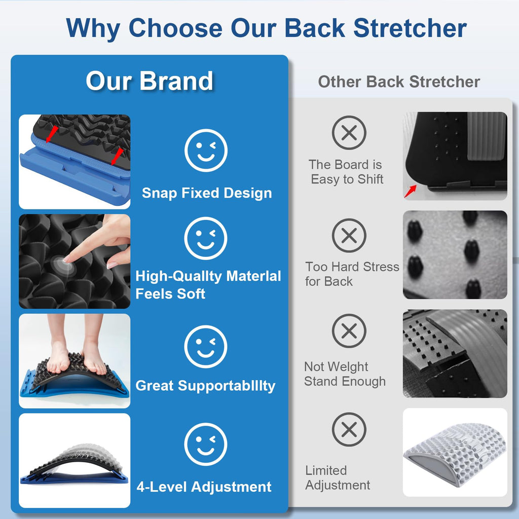 Back Stretcher for Lower Back Pain Relief, 3 Level Adjustable Lumbar Back Cracker Board, Back Cracking Device, Back Massager for Scoliosis, Spine Decompression