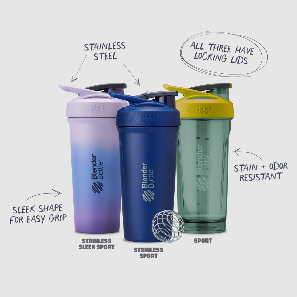 BlenderBottle Strada Tritan Shaker Bottle with Locking Lid, 28-Ounce, White