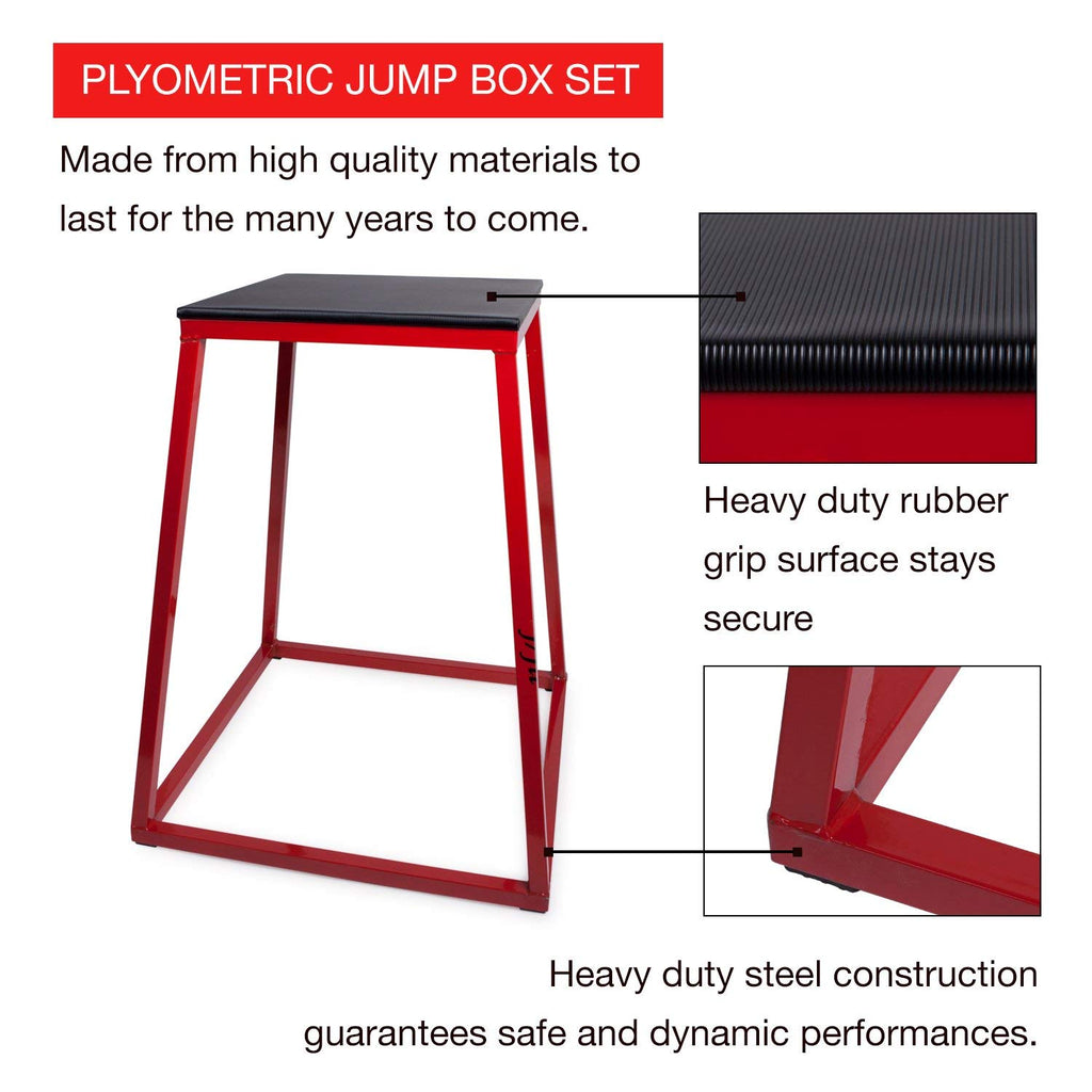 JFIT Plyometric Boxes - Made in Taiwan NO Assembly Required Single - Height Box Set and Adjustable Box Options Plyometric Platform and Jumping Agility Box for Training Conditioning Strength Training
