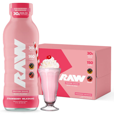 RAW Ready-to-Drink Protein Shake, Vanilla - RTD Protein Drinks with Grass-Fed Whey Protein Isolate for Post-Workout - Zero-Sugar & Gluten-Free Meal Replacement Drink & Breakfast Shake, 12 Fl Oz