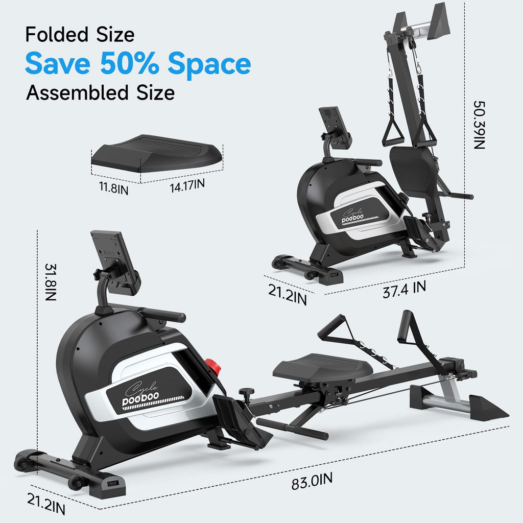 Pooboo Magnetic Rowing Machine 360 LB Weight Capacity, folding rower with Combination Strength exercise, Tablet Holder and Comfortable Seat Cushion, Rower for Home Use