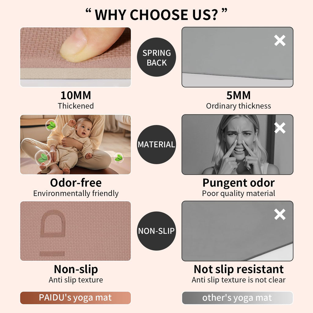 Yoga Mat Non Slip Anti-tear,extra thick-2/5 inch（10MM）High Resiliency Professional POE Yoga Mats for Women Men Kids,72"x24"inch,Workout, Yoga, Pilates and Floor Exercise, with Carrier Strap