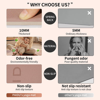 Yoga Mat Non Slip Anti-tear,extra thick-2/5 inch（10MM）High Resiliency Professional POE Yoga Mats for Women Men Kids,72"x24"inch,Workout, Yoga, Pilates and Floor Exercise, with Carrier Strap