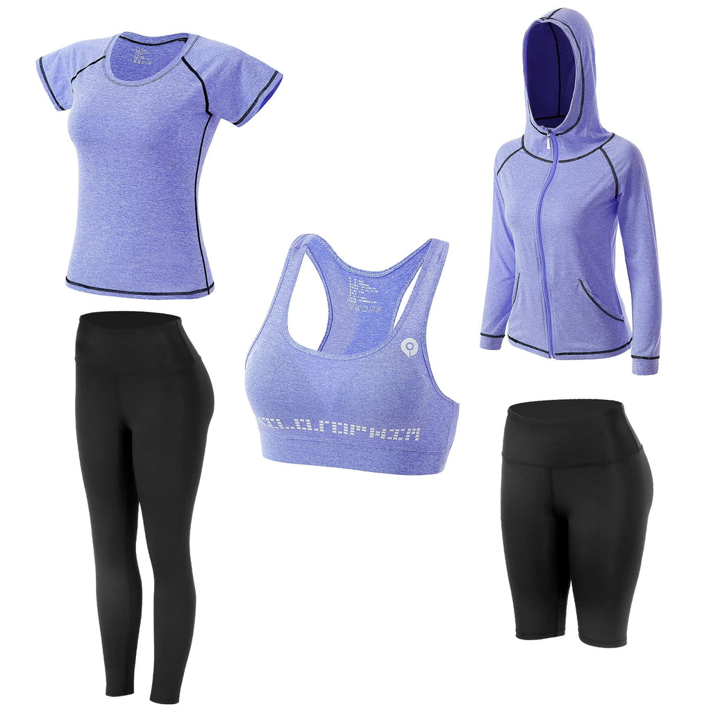 Women Workout Clothes Set 5 PCS Exercise Athletic Outfits Set