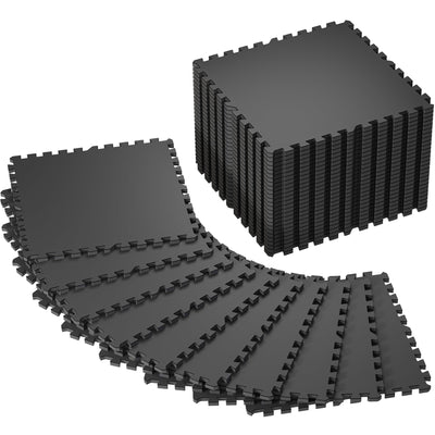 SUPERJARE 0.56'' Thick 12 Pcs 48 Sq Ft Rubber Top Exercise Equipment Mats, High Density EVA Foam Mats with Rubber Top, Interlocking Gym Flooring for Home Gym, Protective Workout Mat, Black/Grey