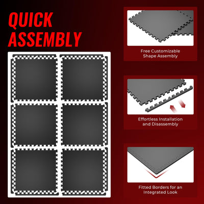 SUPERJARE 0.56'' Thick 12 Pcs 48 Sq Ft Rubber Top Exercise Equipment Mats, High Density EVA Foam Mats with Rubber Top, Interlocking Gym Flooring for Home Gym, Protective Workout Mat, Black/Grey