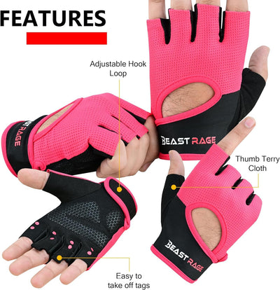 BEAST RAGE Workout Gloves for Men & Women - Fingerless Gym Gloves with Palm Protection, Breathable & Lightweight for Weightlifting, Cycling & Pull Up