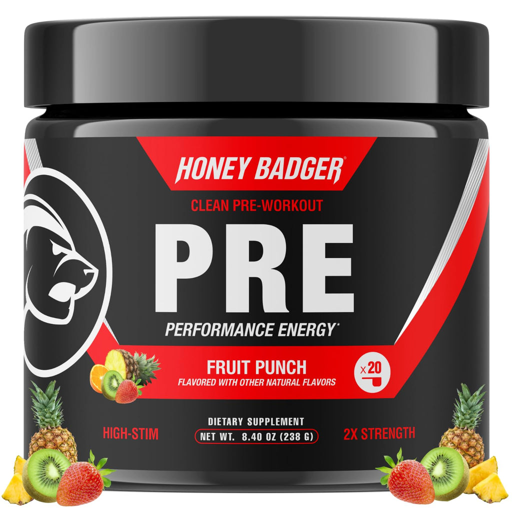 Honey Badger Pre Workout Powder, Keto Vegan Preworkout for Men & Women, Beta Alanine & Caffeine, Sugar Free Natural Energy Supplement, Wild Berry, 30 Servings