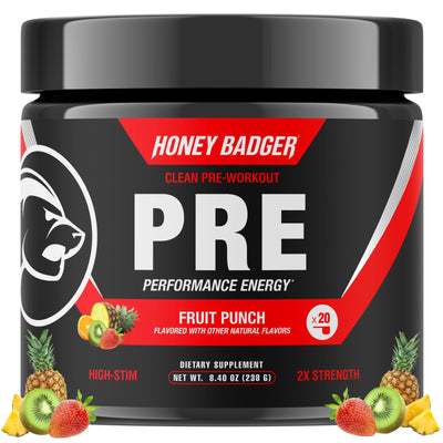 Honey Badger Pre Workout Powder, Keto Vegan Preworkout for Men & Women, Beta Alanine & Caffeine, Sugar Free Natural Energy Supplement, Wild Berry, 30 Servings