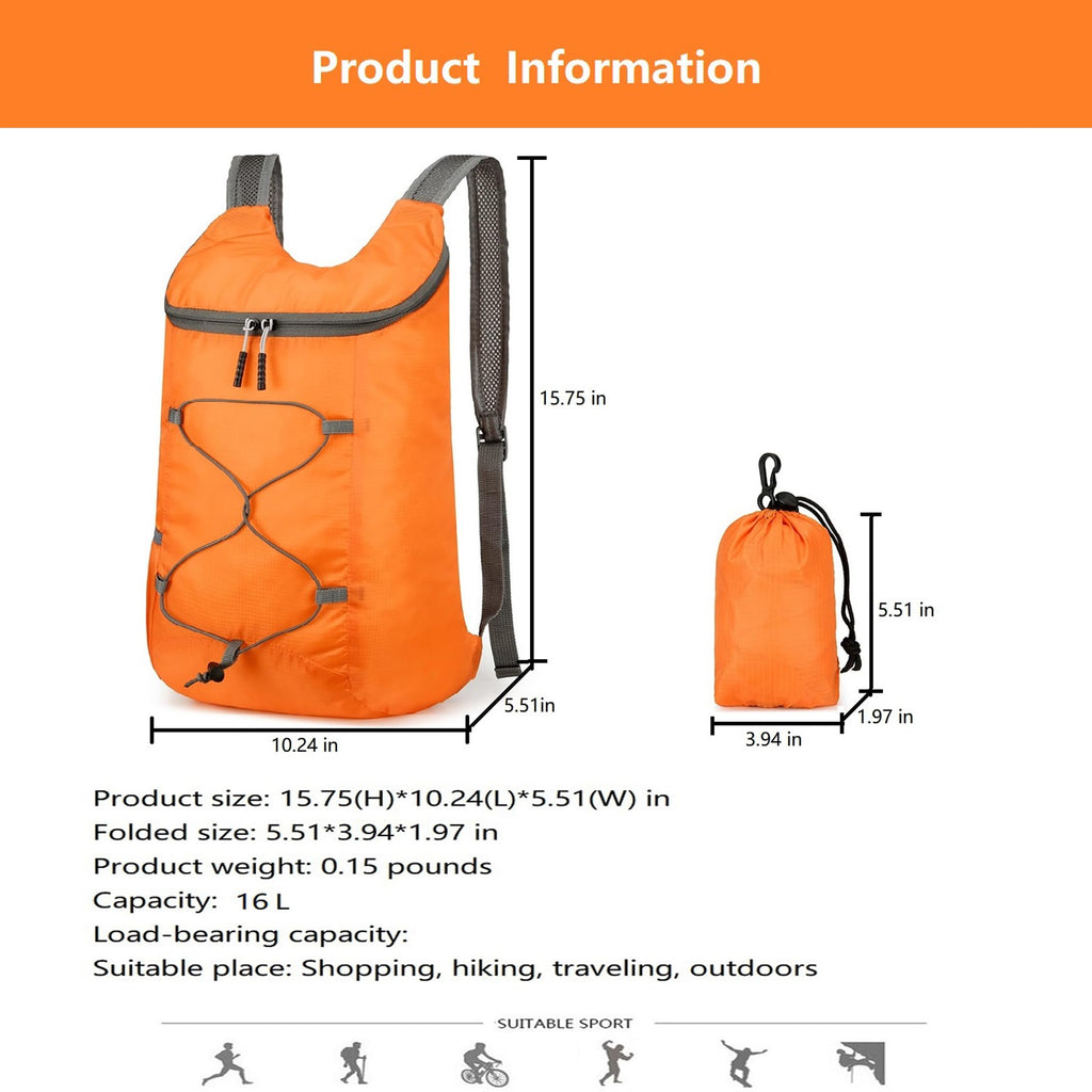 16L Lightweight Foldable Hiking-Backpack Small Packable-Daypack For Travel,Ultralight Water-Resistant Gym Bag Men Women Easy Carry-on (Royal Blue)