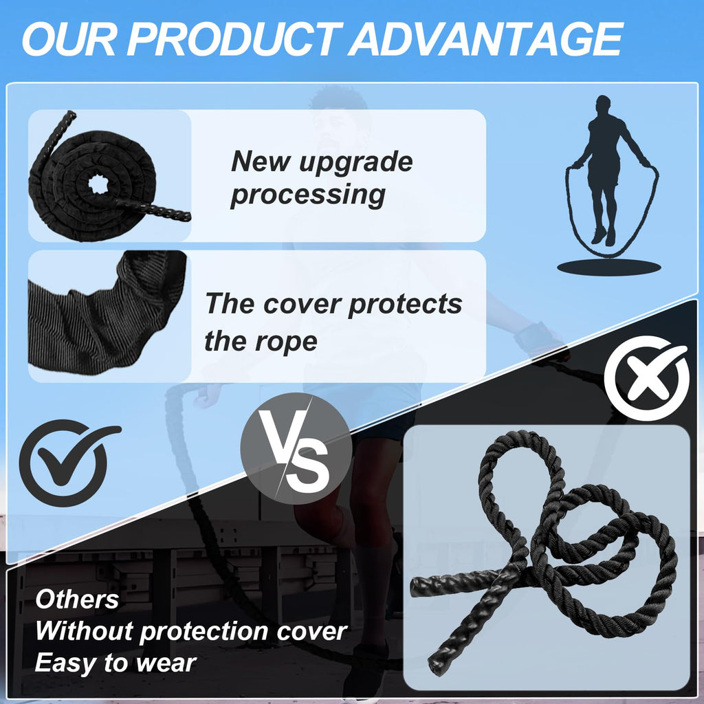 Battle Ropes for Home Gym Exercise: 1 Inch Diameter 9.2 FT Length Workout Rope Exercise Rope Training Ropes with Protective Sleeve for Kids Men Women Exercise Fitness & Strength Training