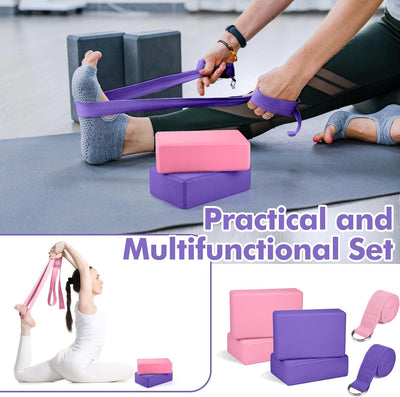 Jexine 6 Pcs Yoga Block and Strap Set 4 Pcs 9 x 6 x 3 Inches EVA Foam Pilates Block 2 Pcs Cotton Yoga Strap for Beginners Experienced Pilates Fitness Stretching