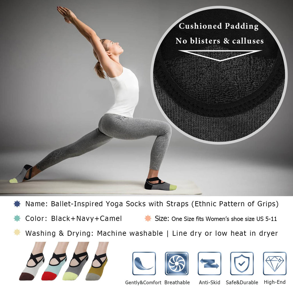 Ozaiic Pilates Socks for Women Non Slip Grip, Yoga Socks with Grippers for Barre, Hospital, Ballet, Dance, Barefoot Workout
