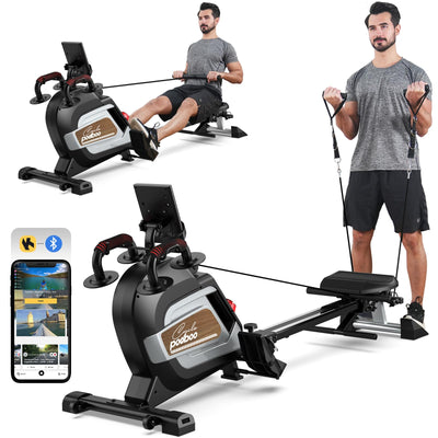 Pooboo Magnetic Rowing Machine 360 LB Weight Capacity, folding rower with Combination Strength exercise, Tablet Holder and Comfortable Seat Cushion, Rower for Home Use