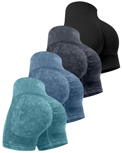 CHRLEISURE Women's 4 Packs Workout Gym Shorts, High Waisted Butt Lifting Scrunch Butt Seamless Booty Shorts