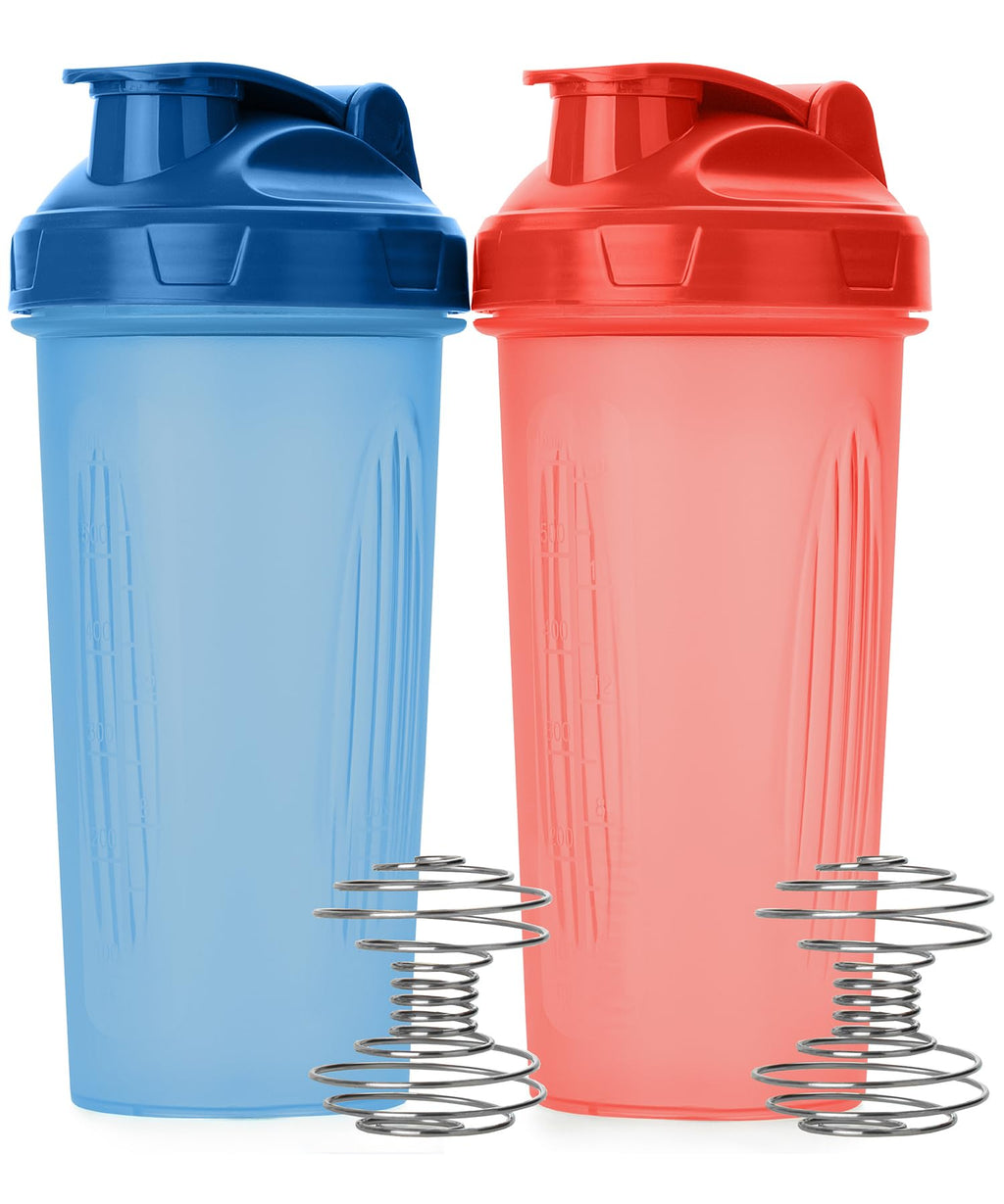 Mr. Pen- Shaker Bottles for Protein Mixes, 28 oz, 2 Pack, Light Blue & Red, Protein Shaker Bottle with Wire Whisk Ball, Blender Bottle