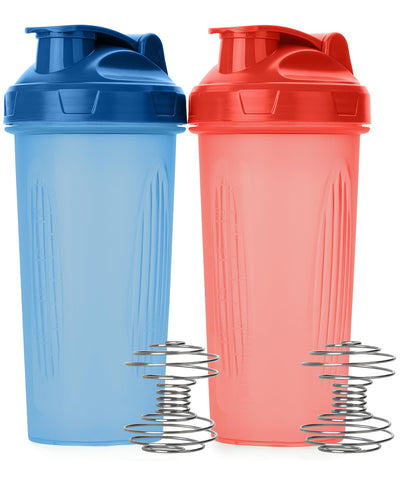 Mr. Pen- Shaker Bottles for Protein Mixes, 28 oz, 2 Pack, Light Blue & Red, Protein Shaker Bottle with Wire Whisk Ball, Blender Bottle