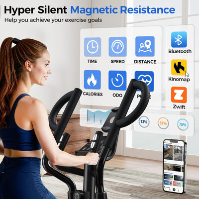 pooboo Elliptical Machine, Elliptical Exercise Machine with 16-Level Resistance&Hyper-Quiet Magnetic Driving System, Elliptical Machine for Home with LCD Monitor&15.5IN Stride, 350LBS Weight Capacity
