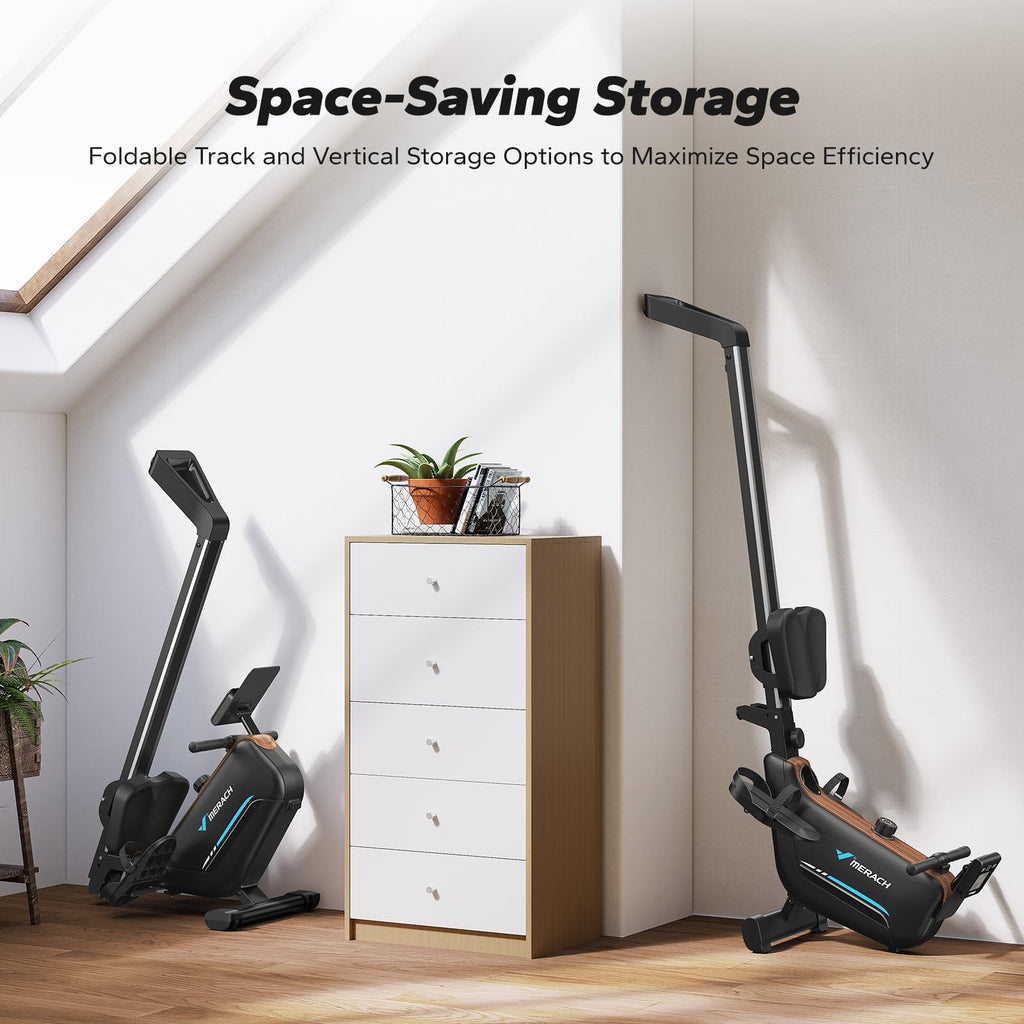 MERACH Rowing Machines for Home, Powerful Electromagnetic Row Machine with 51.2" Extended Rail, 16-Level Handle Resistance Adjustment Rower, 350 LBS Load Capacity, Ergonomic Comfort Seat, Easy Storage