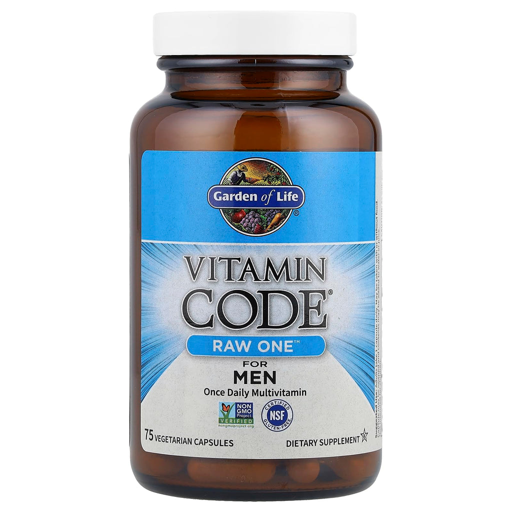Garden of Life Vitamin Code Raw One for Men, Once Daily Multivitamin, 75 Capsules, One a Day Mens Vitamins Plus Fruit, Veggies & Probiotics for Mens Health, Vegetarian Multivitamins