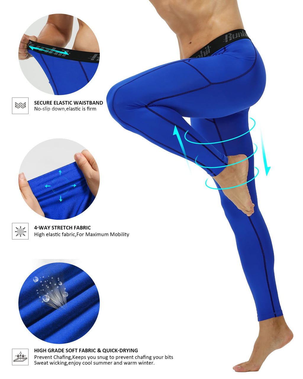 Runhit Mens Compression Pants Running Tights Pockets Sports Leggings Spandex Workout Cycling Athletic Thermal