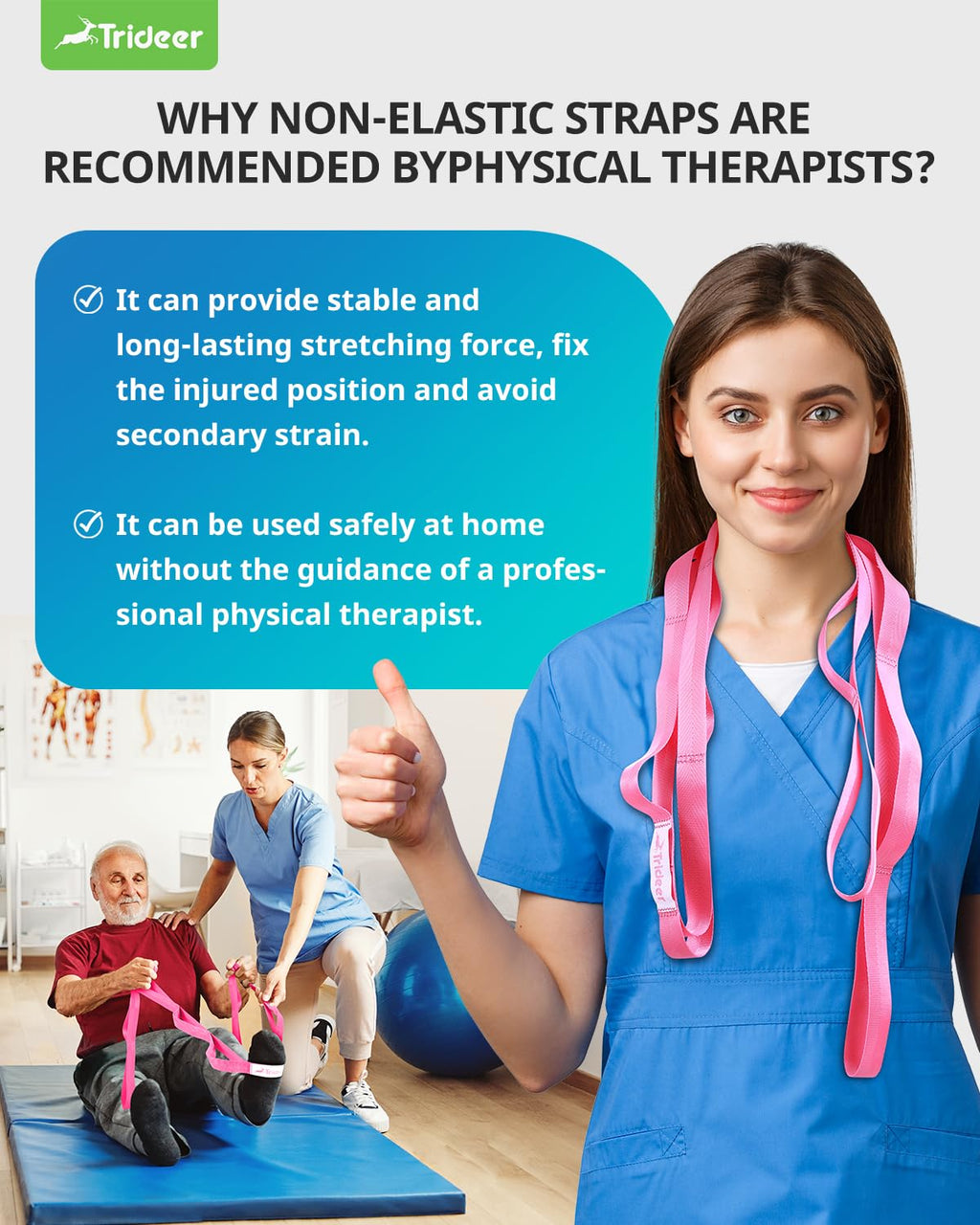 Trideer Stretching Strap Yoga Strap Physical Therapy for Home Workout, Exercise, Pilates and Gymnastics, 10 Loops Non-Elastic Stretch Bands with Aesthetic Packaging for Women & Men