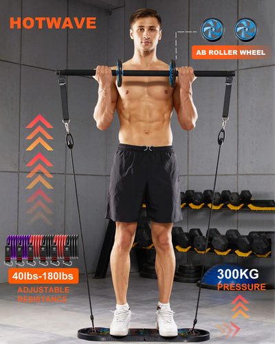 HOTWAVE Portable Exercise Equipment with 16 Gym Accessories,20 in 1 Push Up Board Fitness,Resistance Bands with Ab Roller Wheel,at Home Workout for Men