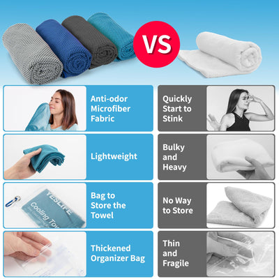 YESLIFE 4 Pack Cooling Towel 40"x12", Gym Towels for Men and Women, Soft Breathable Workout Towels for Yoga, Running, Sport, & More (Blue, Grey, Green, Pink)