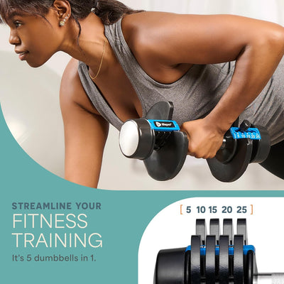 Lifepro Adjustable Dumbbells Set - 5in1-15lb 25lb 43lb 55lb weights Set & Single with Rack - Quick Adjust, Secure Grip - Compact Hand Weights for Men Women Home Gym